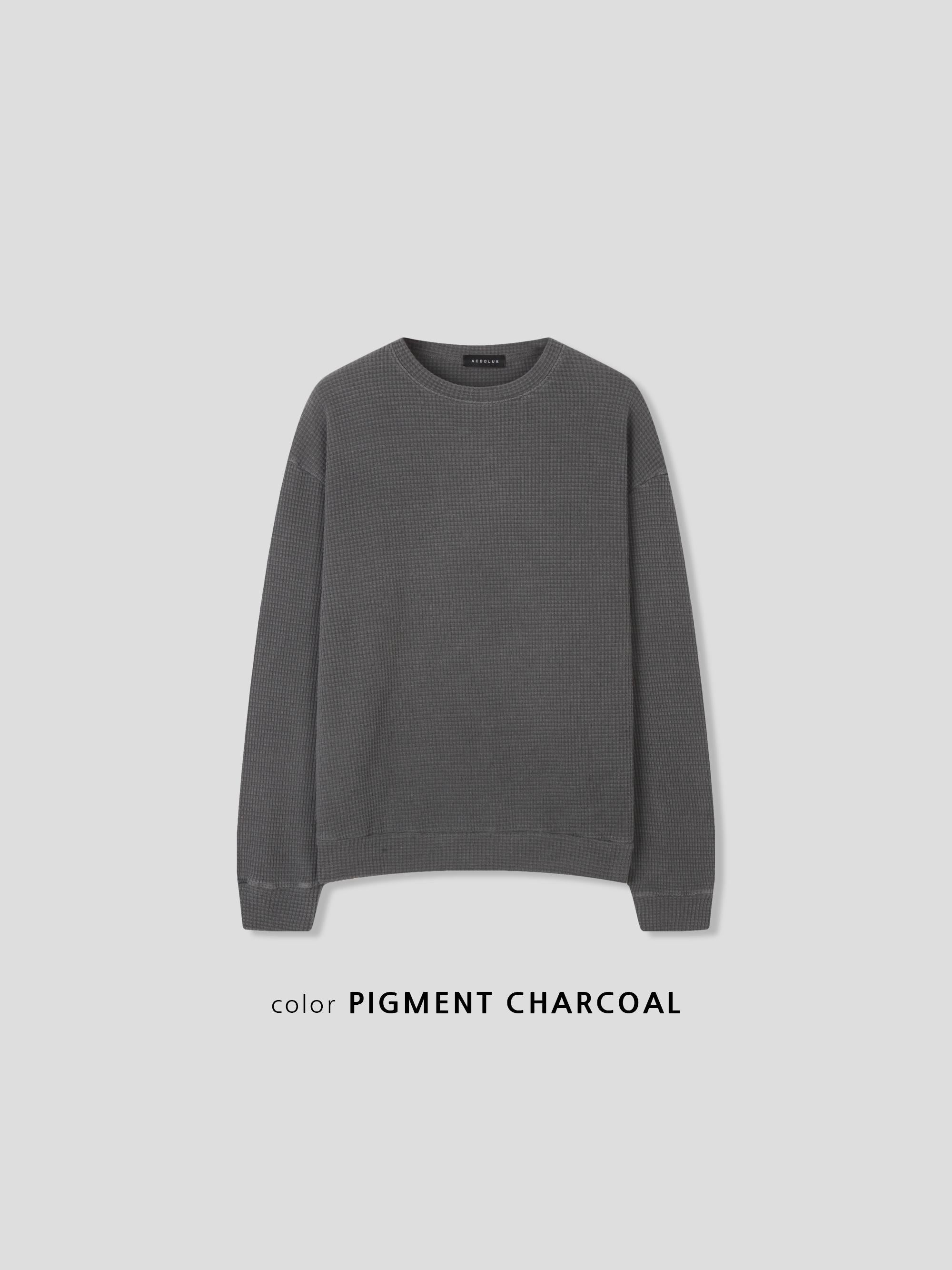 Oversized Waffle Knit Crewneck Pullover | 100% Cotton Pigment Washed Thermal