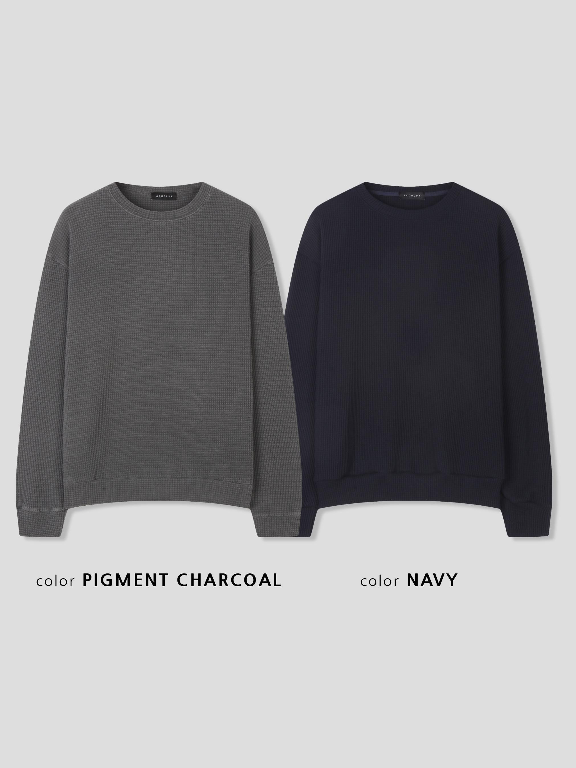 Oversized Waffle Knit Crewneck Pullover | 100% Cotton Pigment Washed Thermal