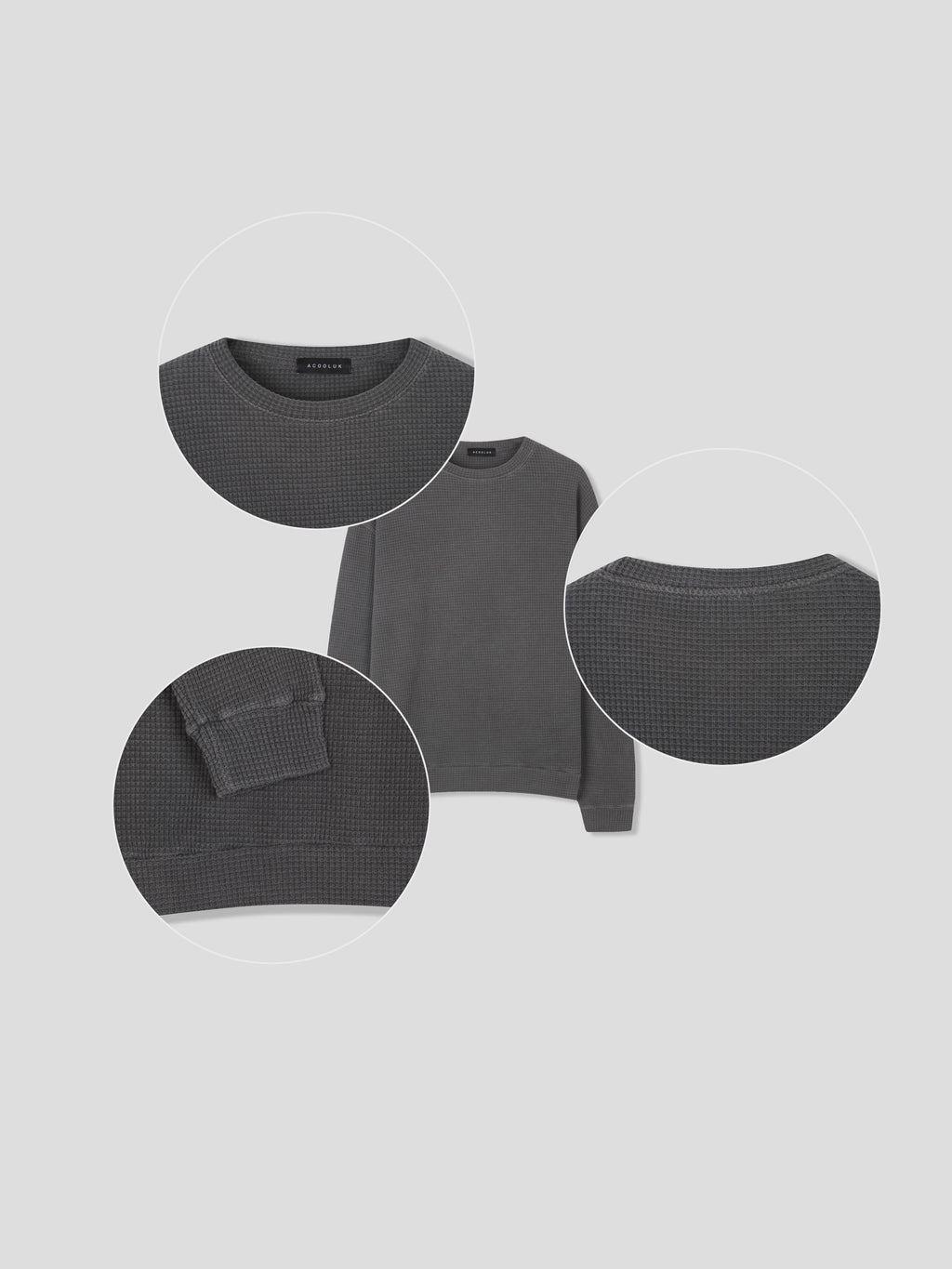 Oversized Waffle Knit Crewneck Pullover | 100% Cotton Pigment Washed Thermal