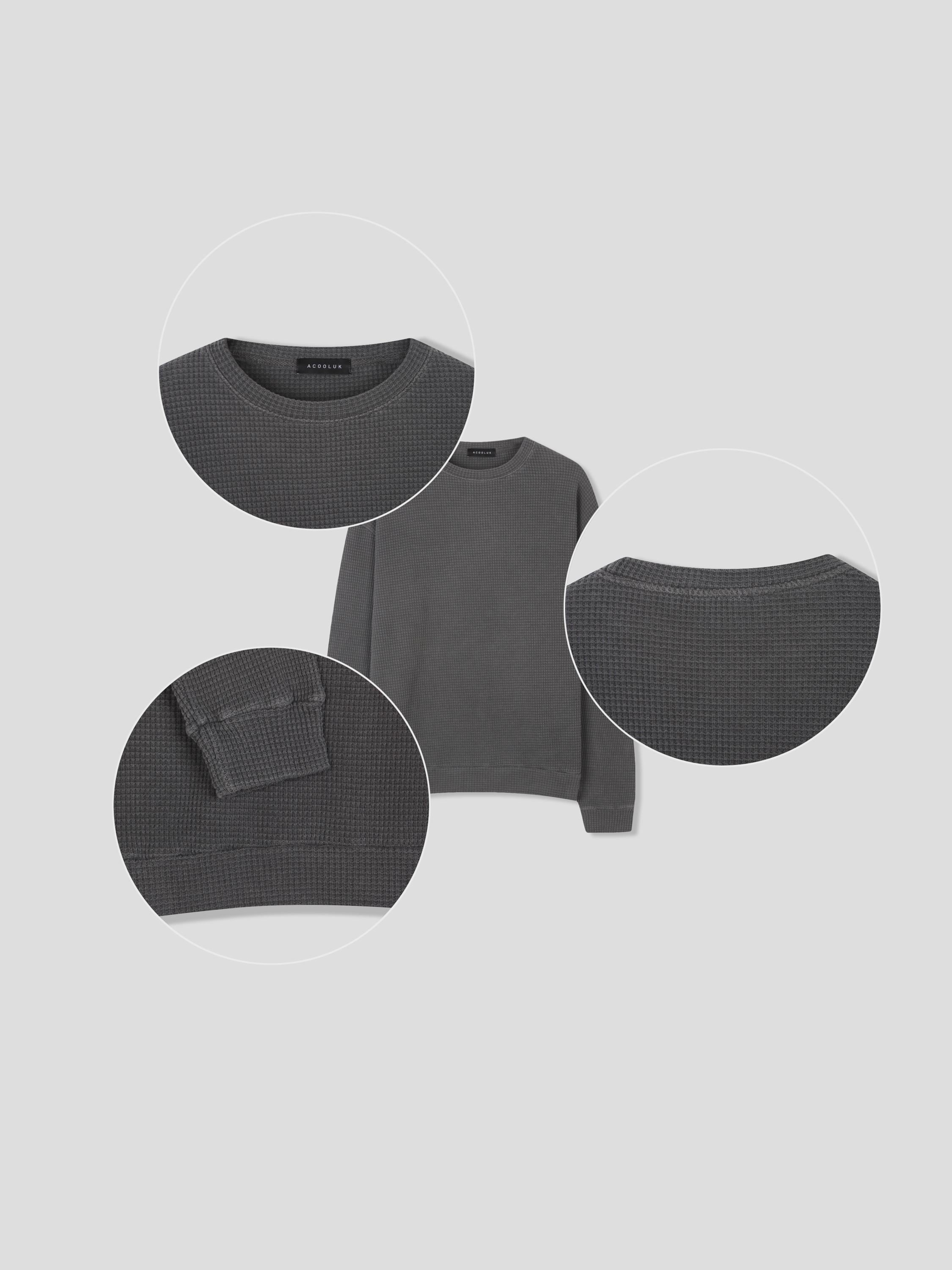 Oversized Waffle Knit Crewneck Pullover | 100% Cotton Pigment Washed Thermal