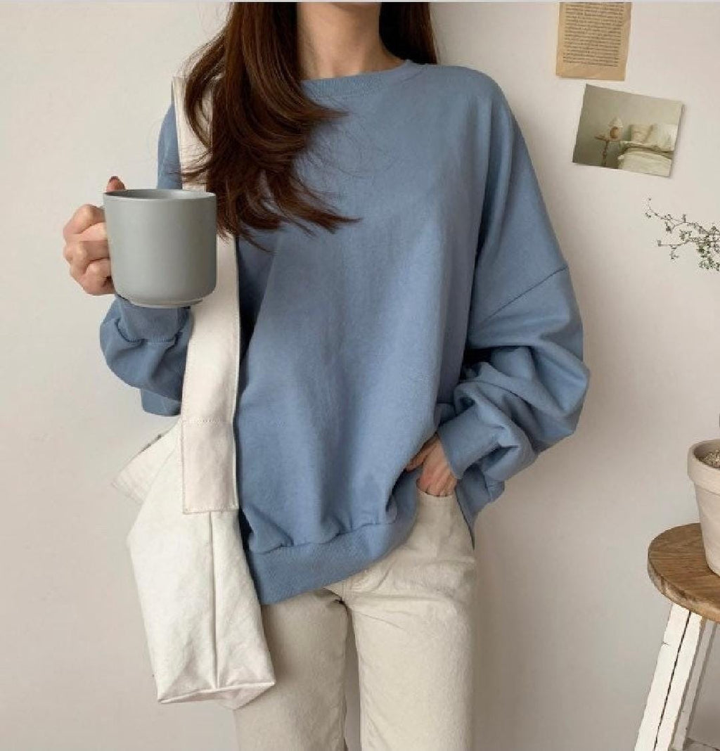 Women’s Loose fit Solid Simple Cotton Sweatshirts for Fall and Spring