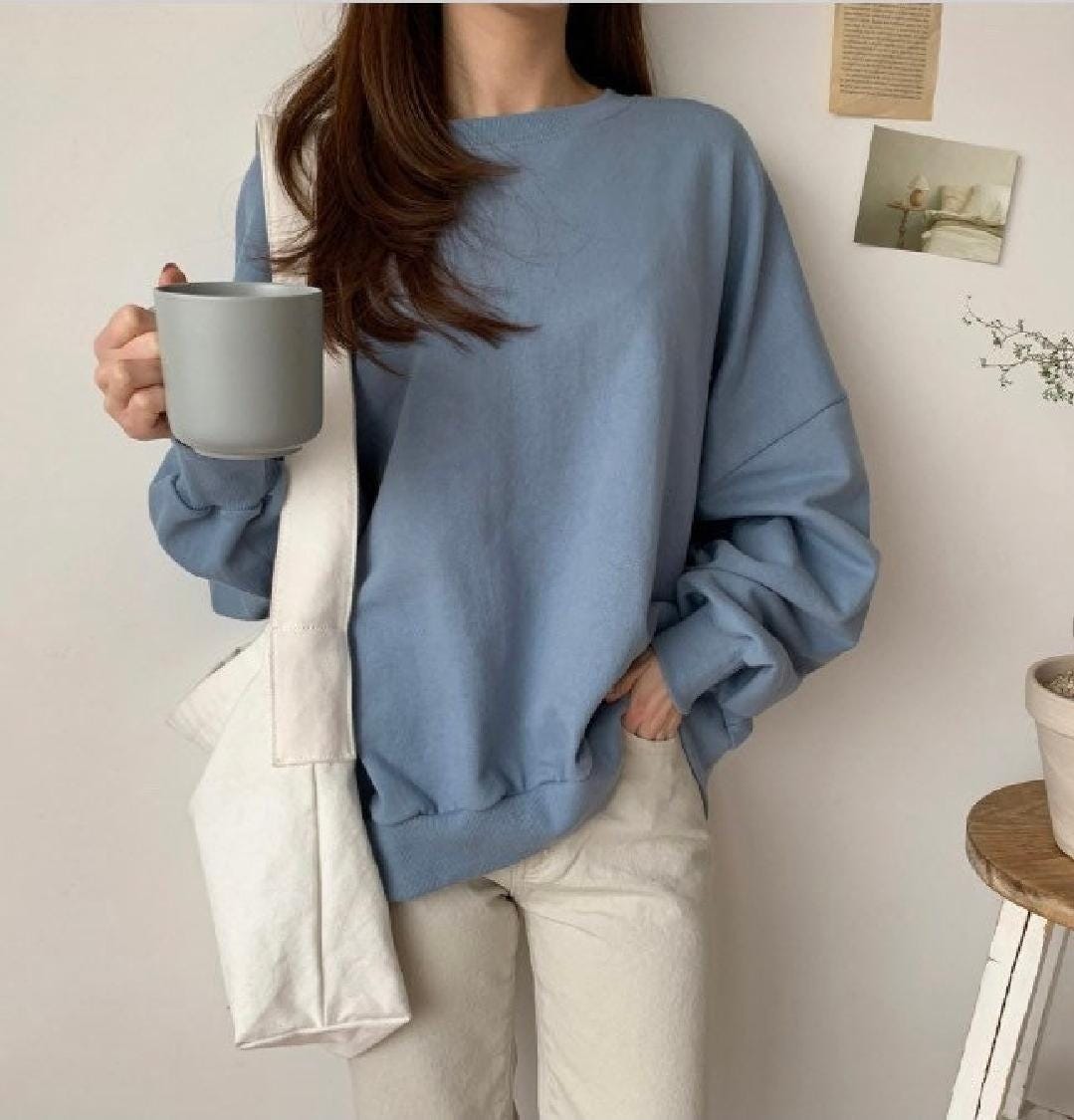 Women’s Loose fit Solid Simple Cotton Sweatshirts for Fall and Spring