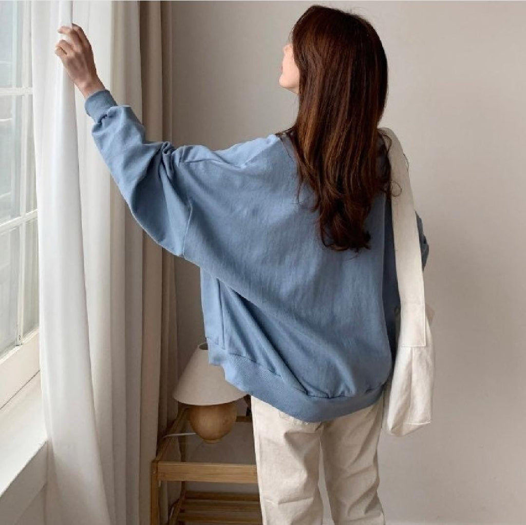 Women’s Loose fit Solid Simple Cotton Sweatshirts for Fall and Spring