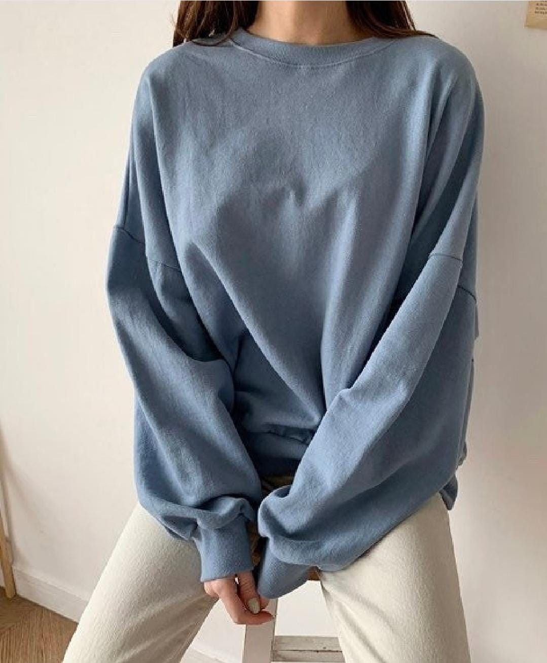 Women’s Loose fit Solid Simple Cotton Sweatshirts for Fall and Spring