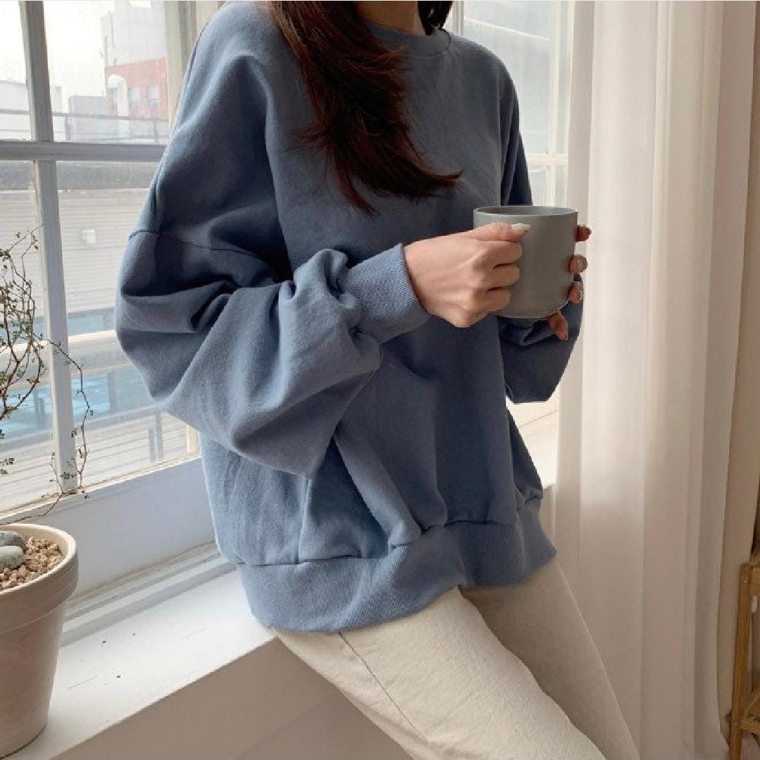 Women’s Loose fit Solid Simple Cotton Sweatshirts for Fall and Spring