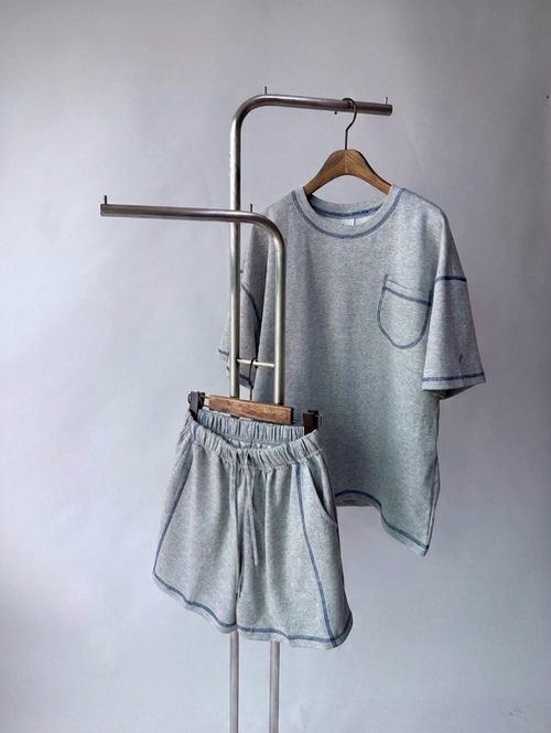 Cozy Two-Piece Lounge Set – Oversized Pocket Tee & Shorts Matching Set